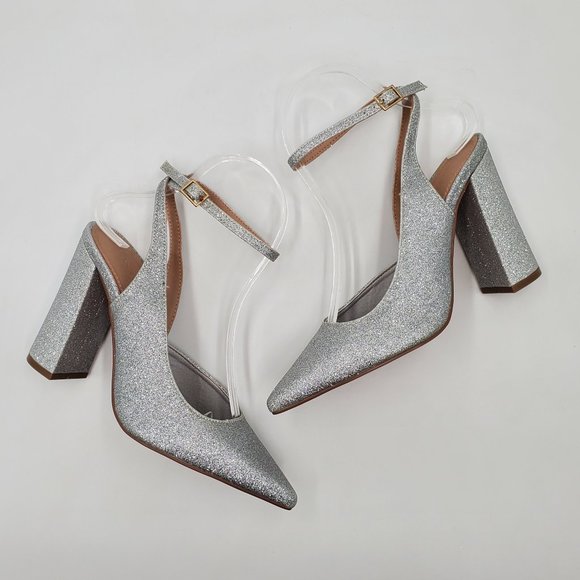 ASOS Silver Glitter Block Heels - NWOT - Picture 8 of 16